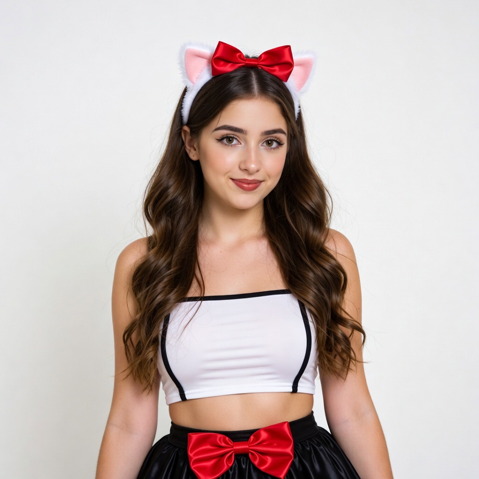 Woman in cat ears headband and tutu Woman in cat ears headband and tutu