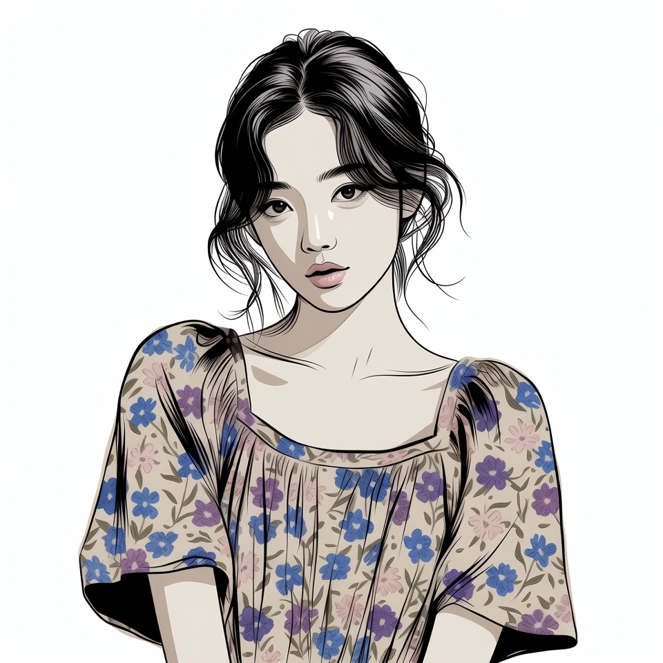 Asian woman in floral off-shoulder top Asian woman in floral off-shoulder top