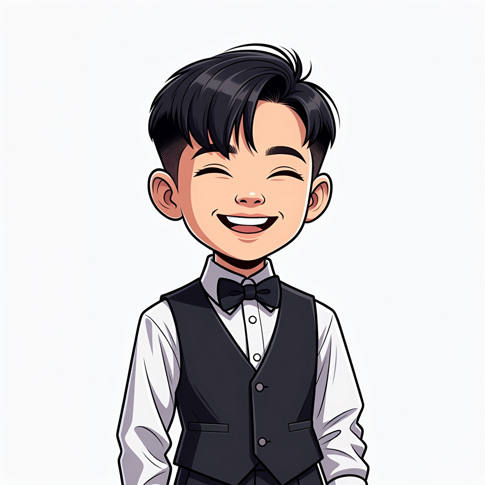 Smiling Asian boy in vest and bowtie Smiling Asian boy in vest and bowtie