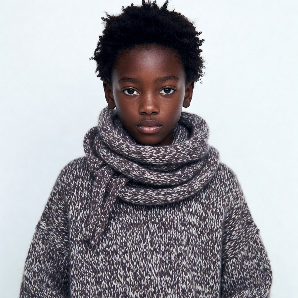 African boy in chunky knit scarf African boy in chunky knit scarf