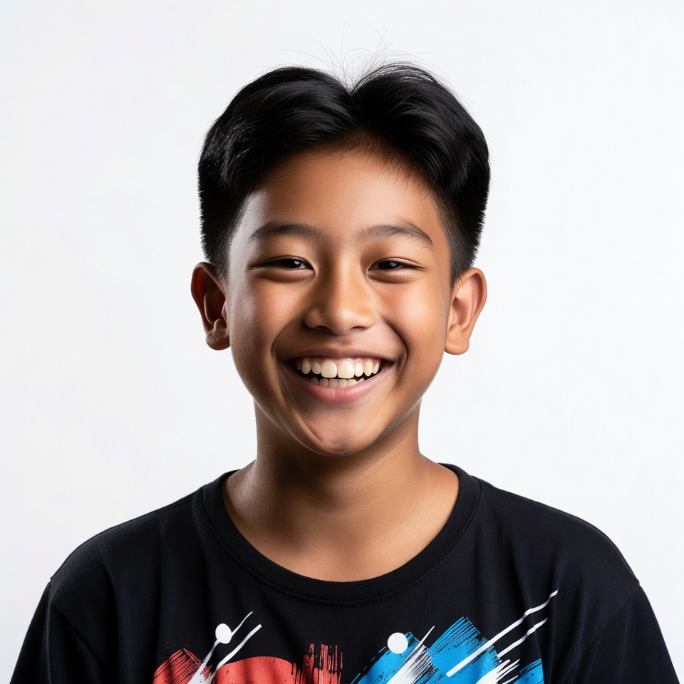 Asian boy smiling in black t-shirt Asian boy smiling in black t-shirt