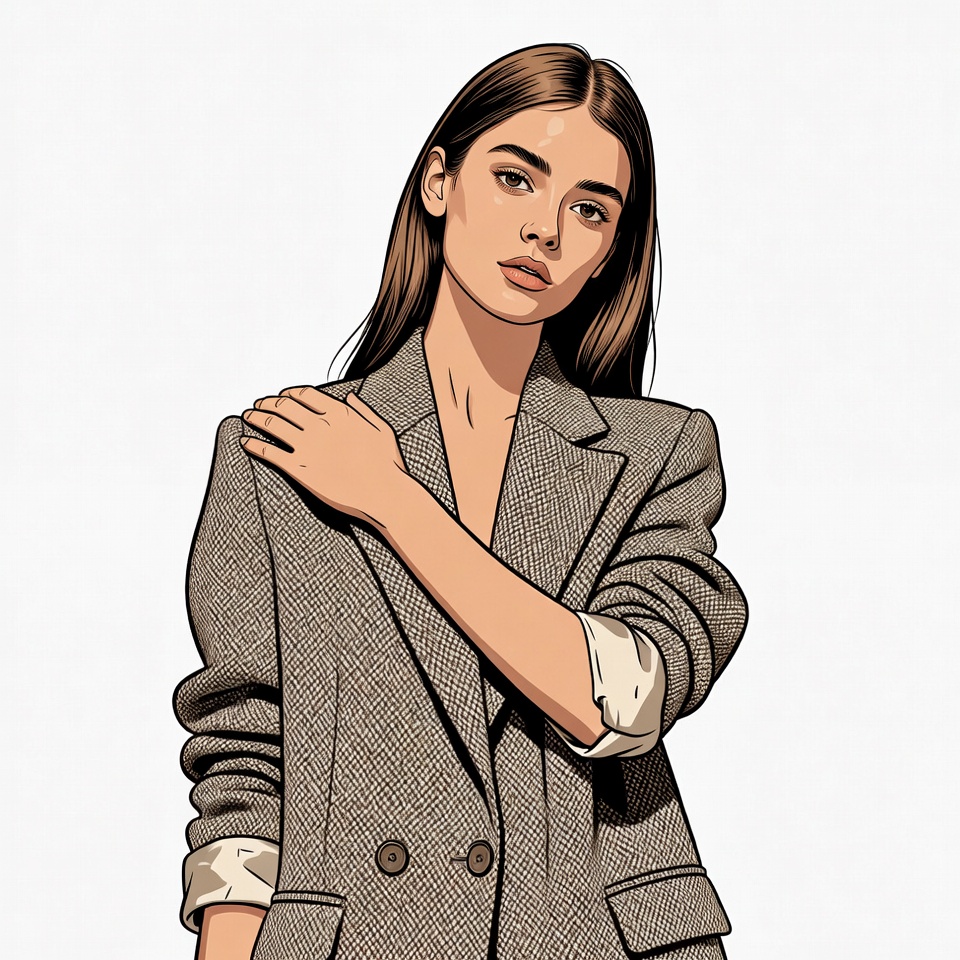 Woman in blazer touching shoulder Woman in blazer touching shoulder