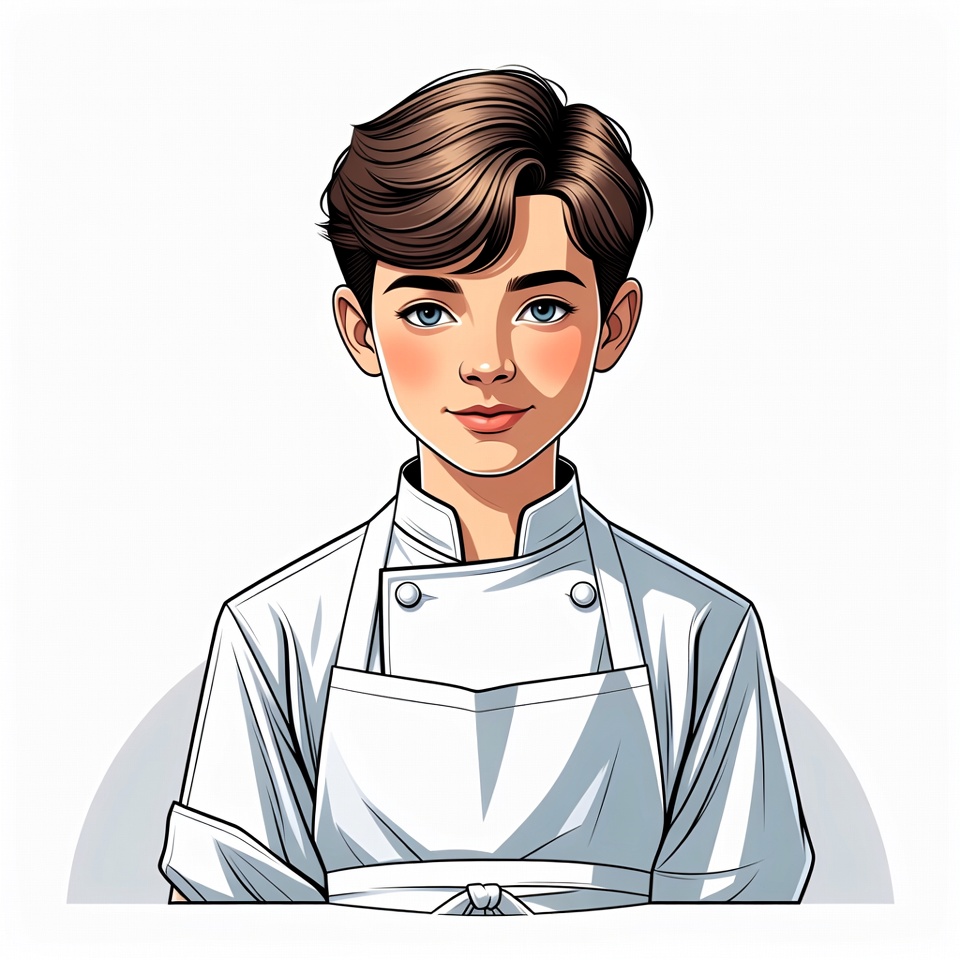 Young boy chef in white uniform Young boy chef in white uniform