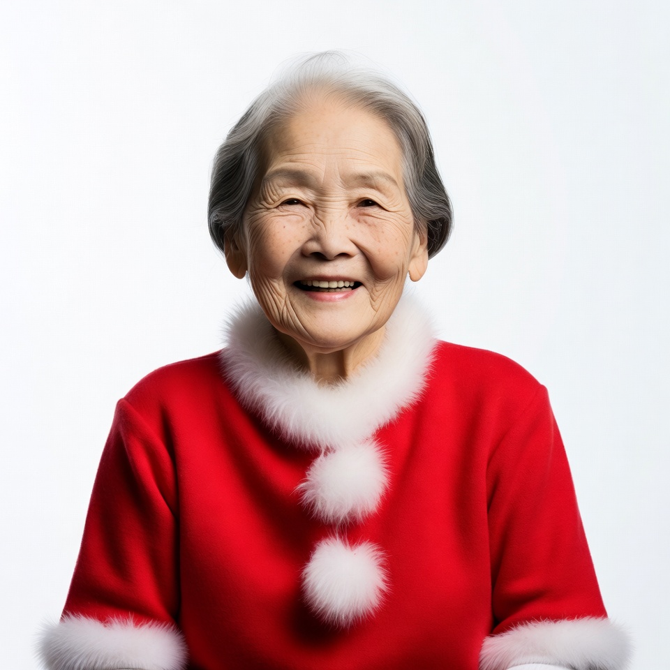 Elderly Asian woman in Santa outfit Elderly Asian woman in Santa outfit