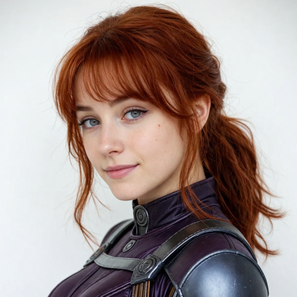 Redhead woman in purple armor Redhead woman in purple armor