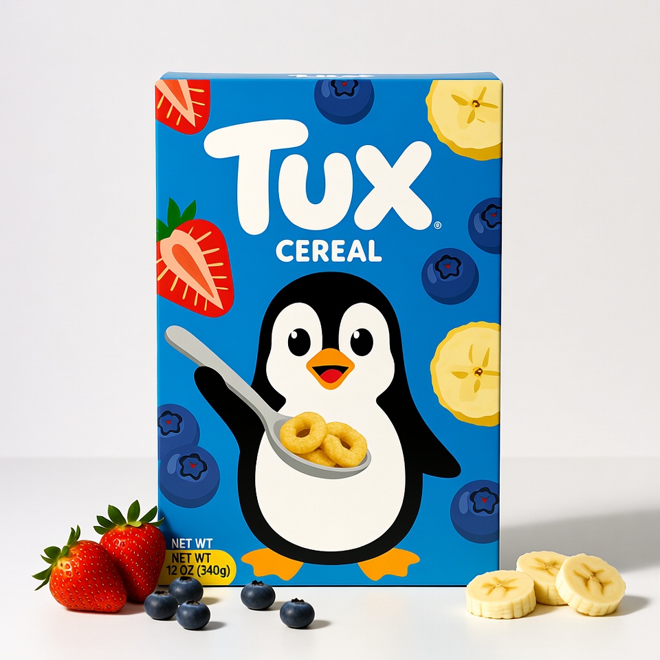 Tuxux Cereal Box with Penguin Tuxux Cereal Box with Penguin