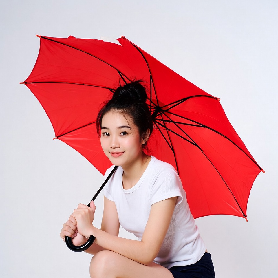Asian girl holding red umbrella Asian girl holding red umbrella
