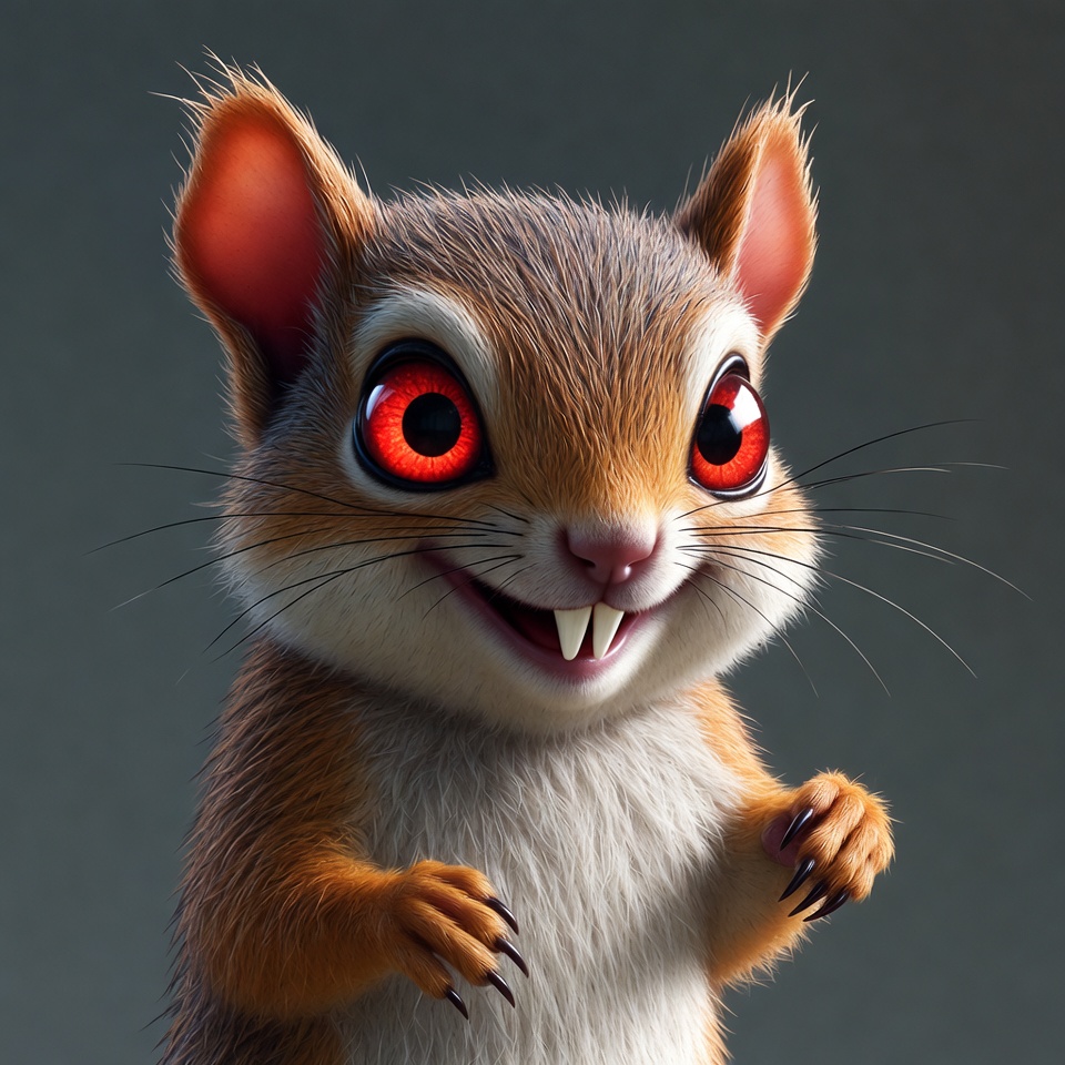 Cute squirrel with red eyes and fangs Cute squirrel with red eyes and fangs