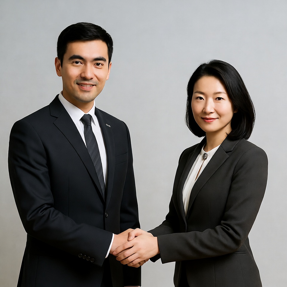 Asian man woman shaking hands Asian man woman shaking hands