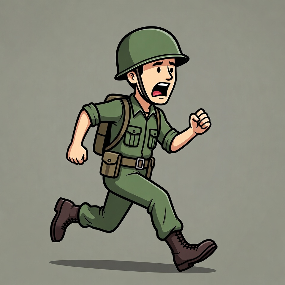 Cartoon Soldier Running with Backpack Cartoon Soldier Running with Backpack