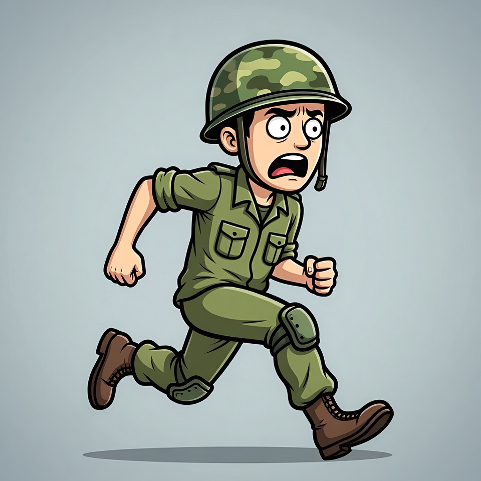 Cartoon Soldier Running Scared Cartoon Soldier Running Scared