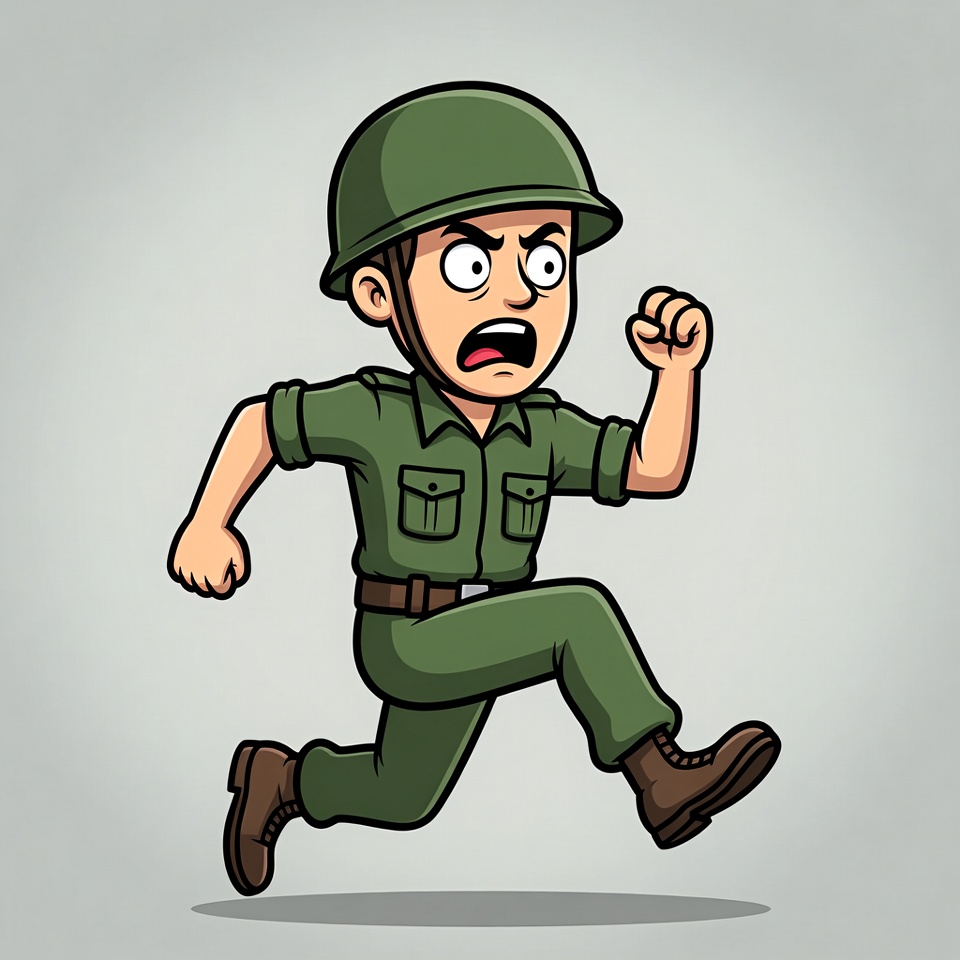 Cartoon soldier running angrily Cartoon soldier running angrily