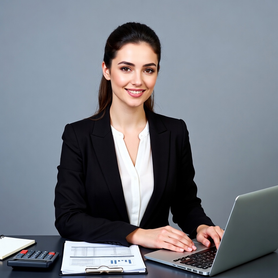 Woman working on laptop at desk Woman working on laptop at desk