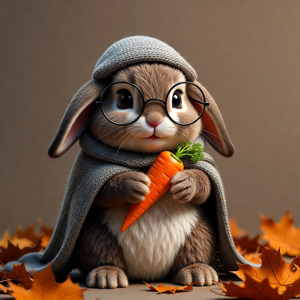 Cute Bunny Wearing Glasses Holding Carrot Cute Bunny Wearing Glasses Holding Carrot