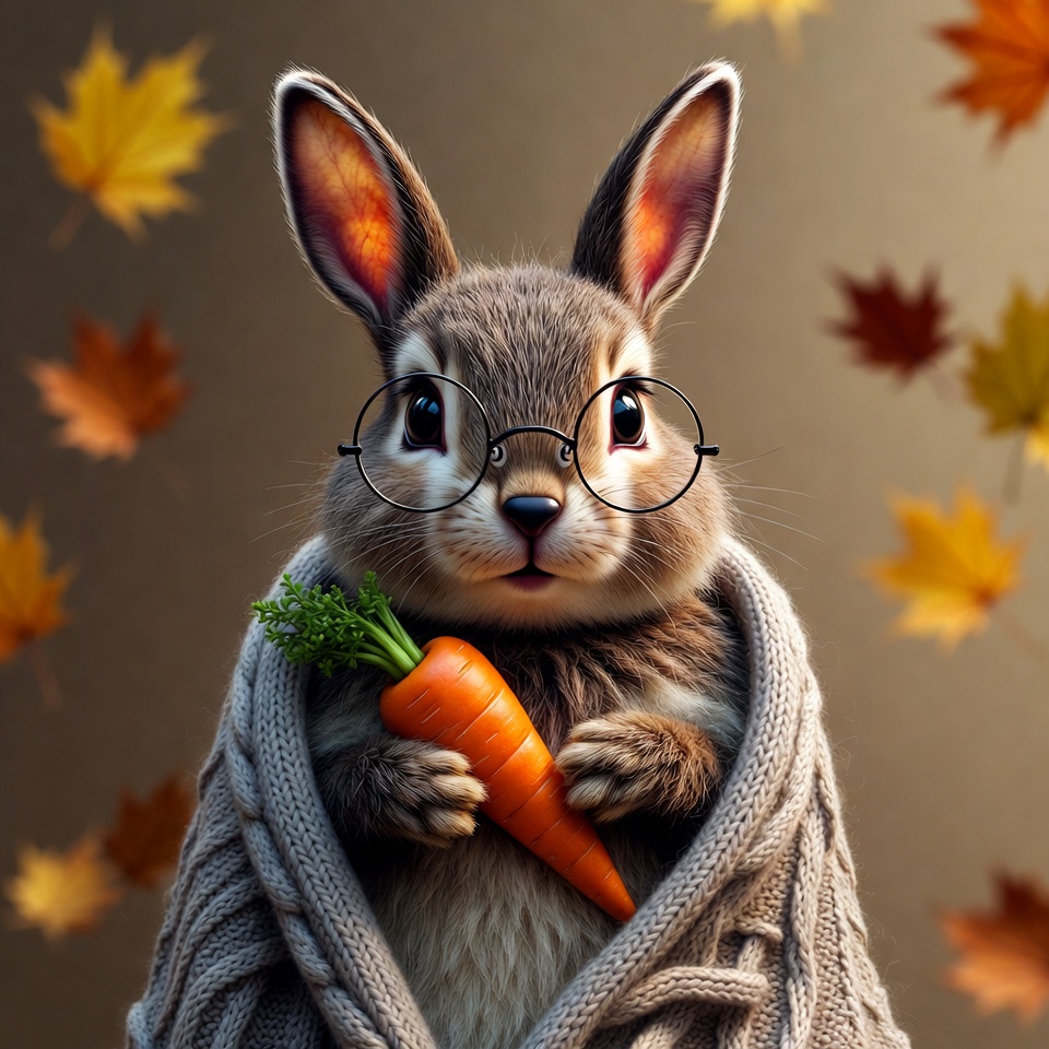 Rabbit with glasses holding carrot Rabbit with glasses holding carrot