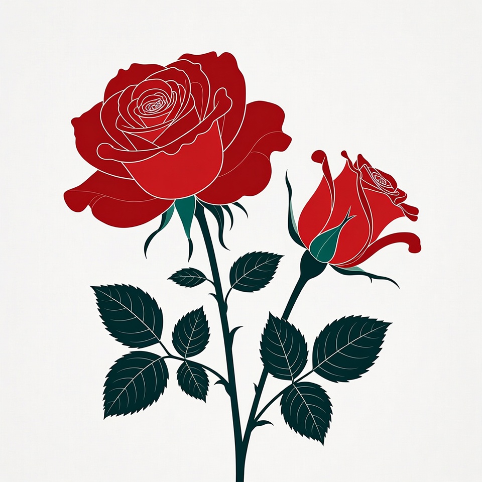 Two Red Roses Illustration Two Red Roses Illustration