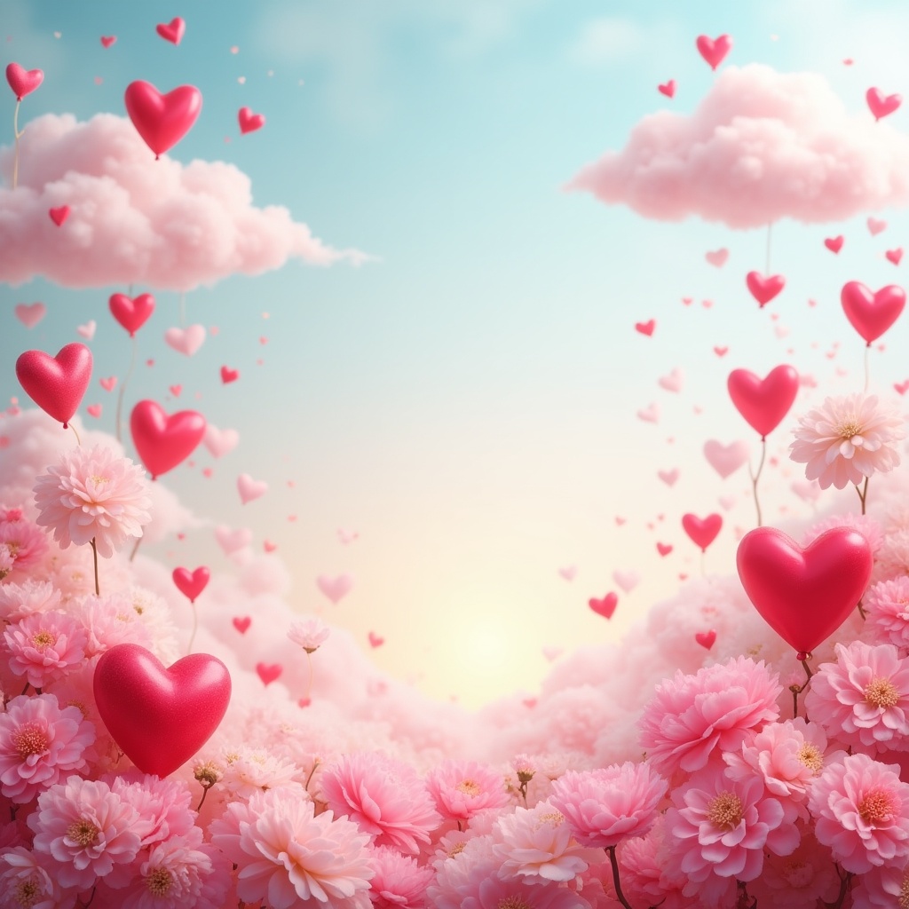 Pink Heart Balloons and Flowers Pink Heart Balloons and Flowers