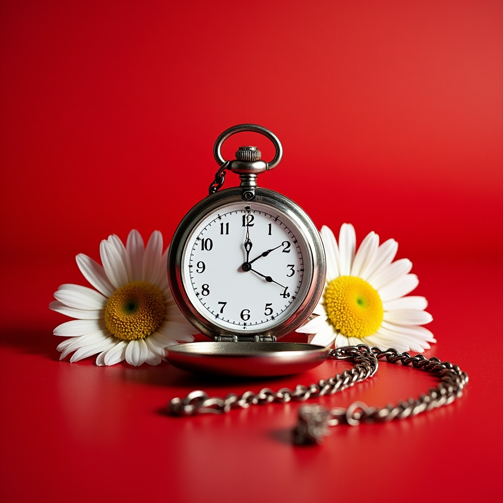 Open pocket watch with daisies Open pocket watch with daisies