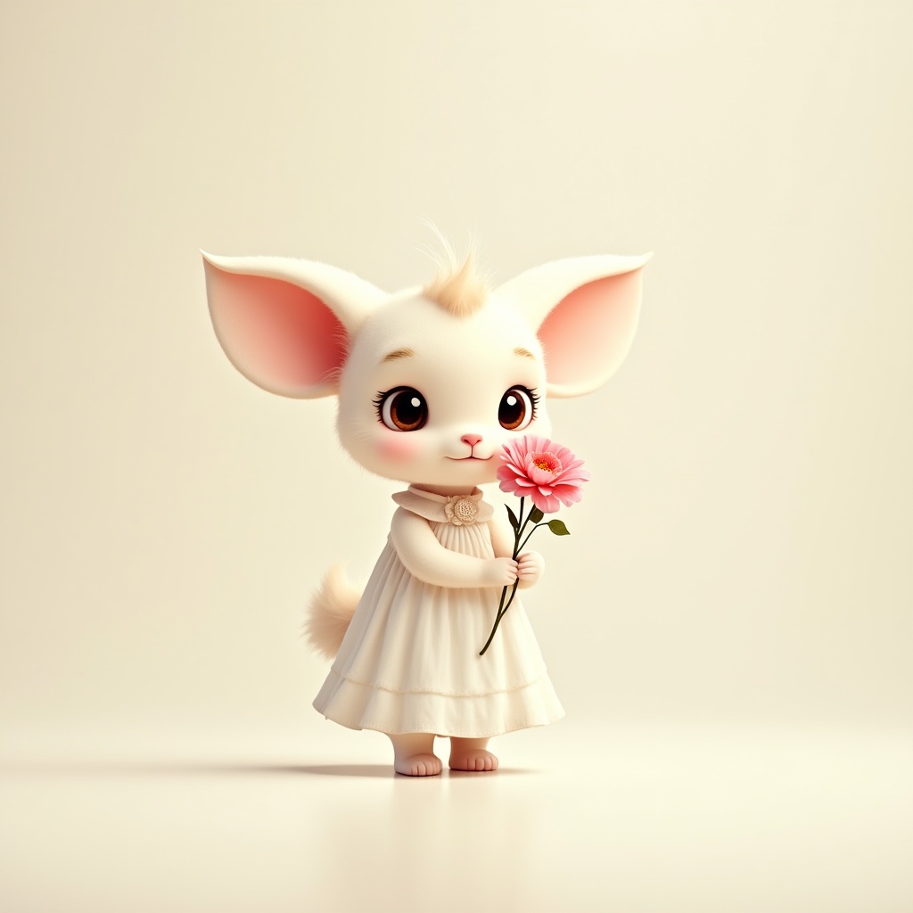 Cute white bunny holding pink flower Cute white bunny holding pink flower