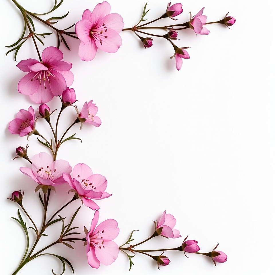 Pink Cherry Blossom Branches Border Pink Cherry Blossom Branches Border