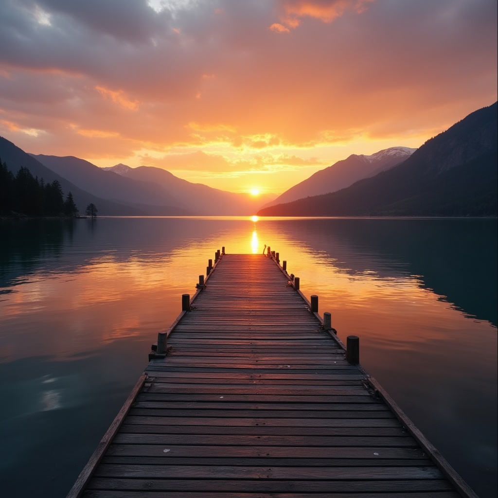 Wooden Pier into Sunset Lake Wooden Pier into Sunset Lake