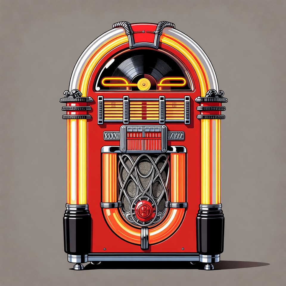 Retro Red Jukebox with Vinyl Record Retro Red Jukebox with Vinyl Record