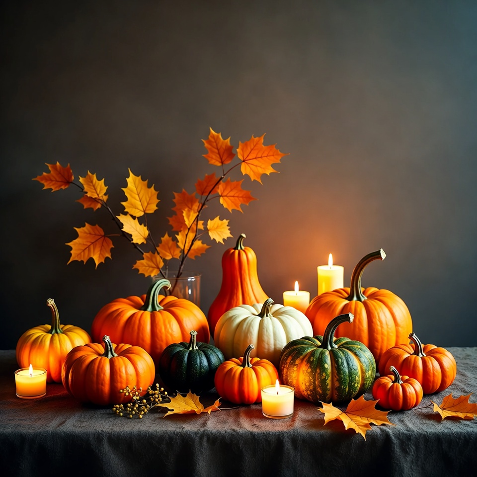 Autumn Pumpkin Arrangement with Candles Autumn Pumpkin Arrangement with Candles