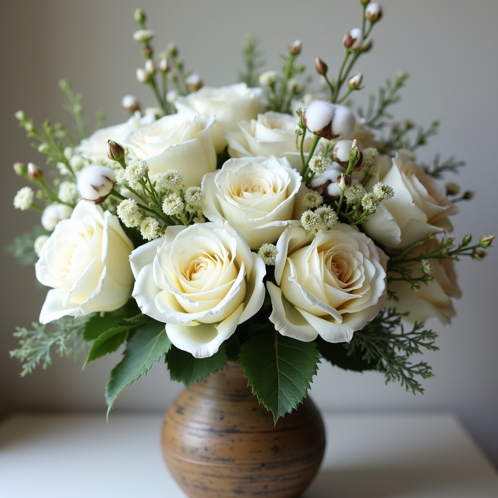 White Roses Bouquet in Terracotta Vase White Roses Bouquet in Terracotta Vase