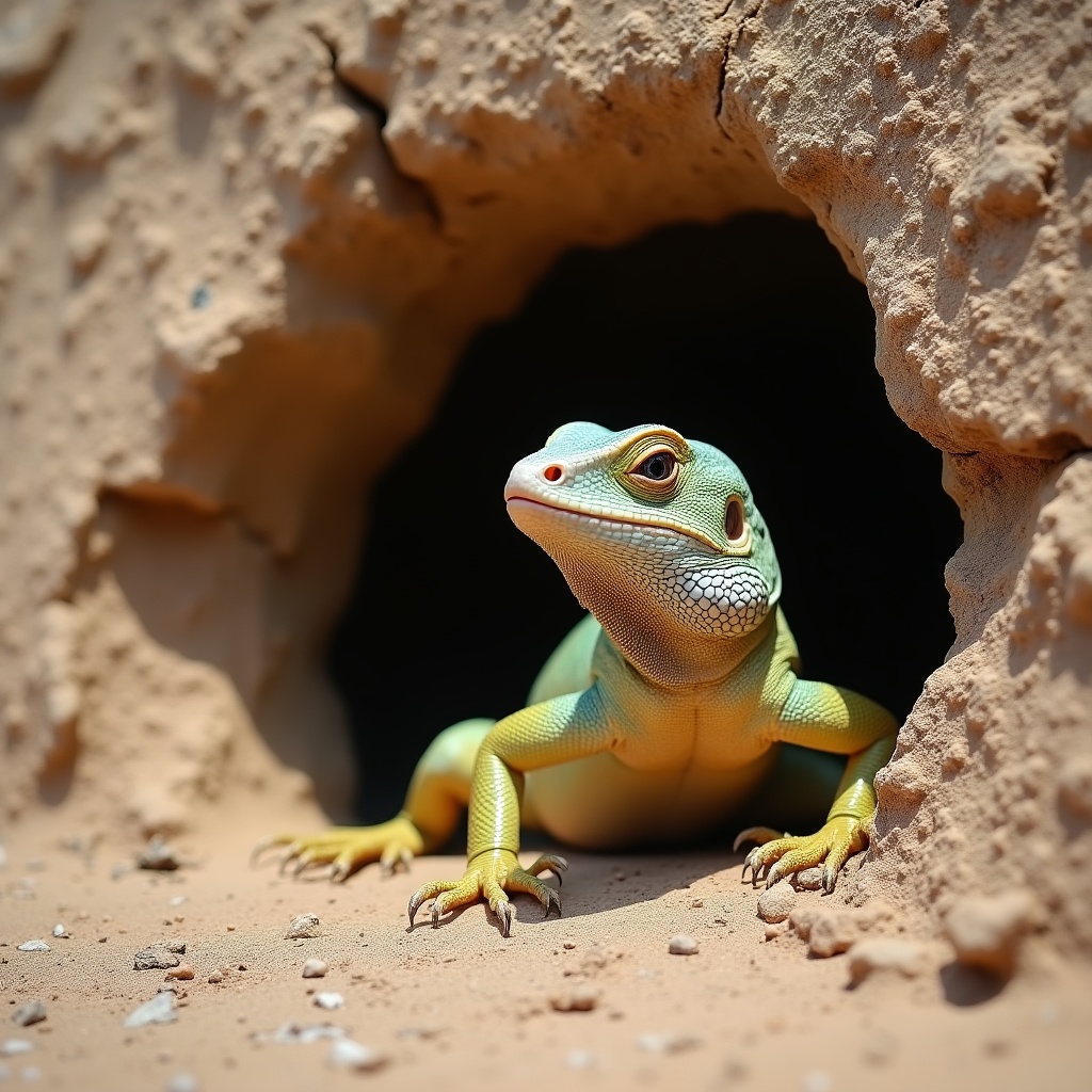 Green iguana emerging from burrow Green iguana emerging from burrow