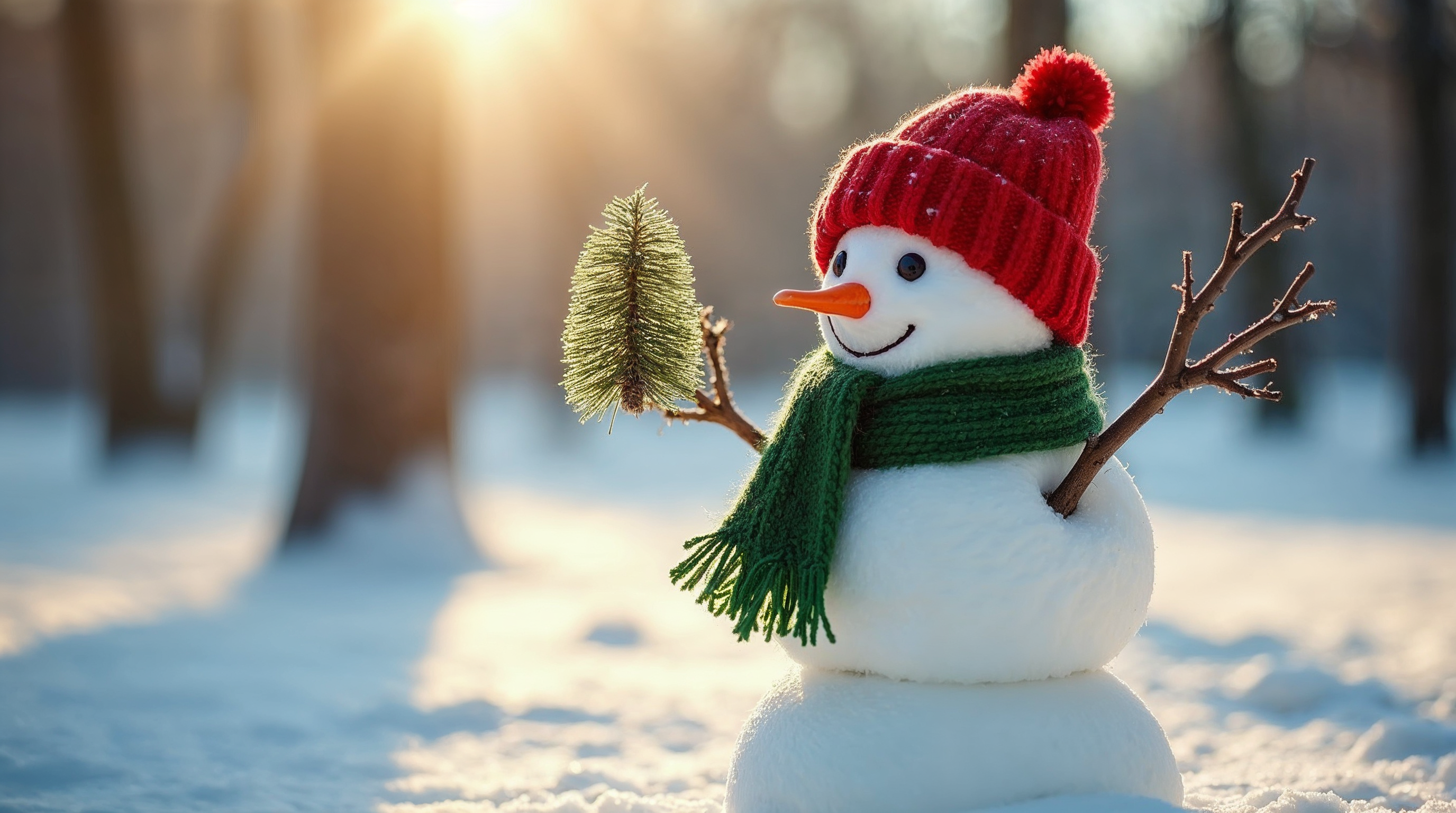 Snowman holding Christmas tree branch Snowman holding Christmas tree branch
