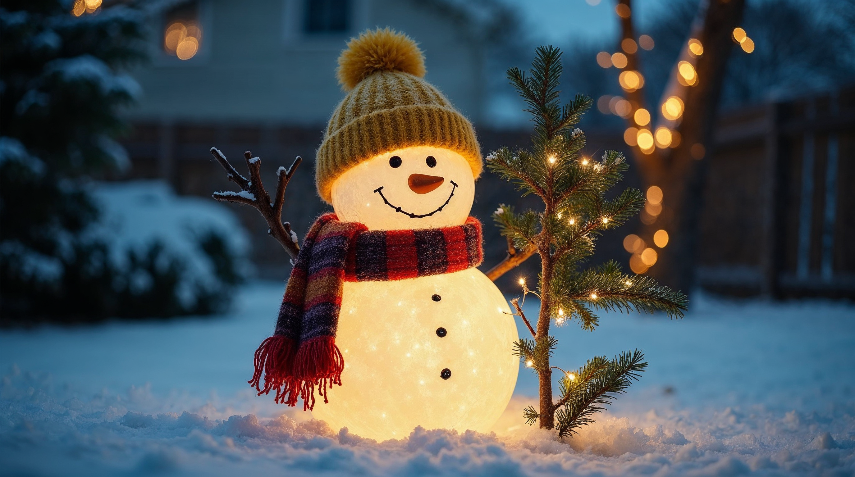 Snowman with scarf and Christmas tree Snowman with scarf and Christmas tree