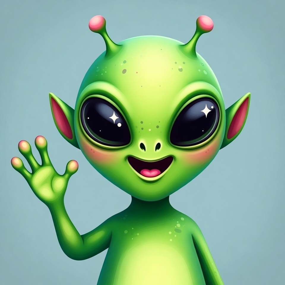 Cute green alien waving Cute green alien waving