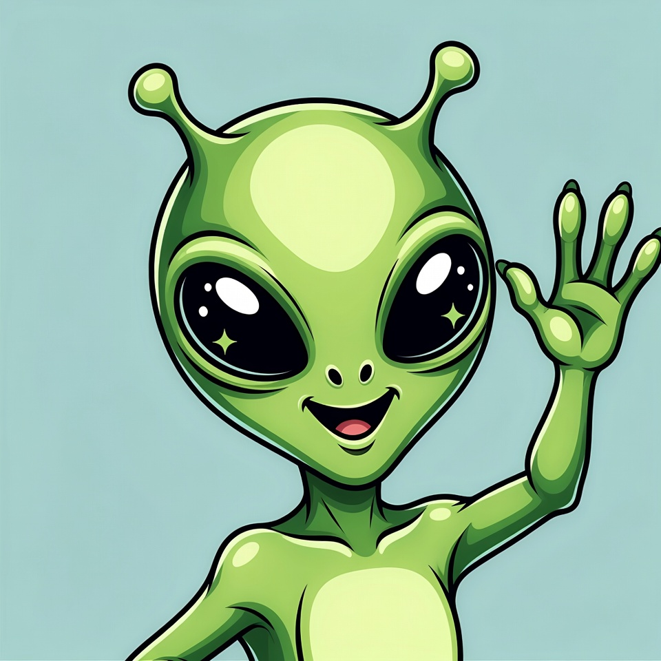 Cartoon green alien waving Cartoon green alien waving