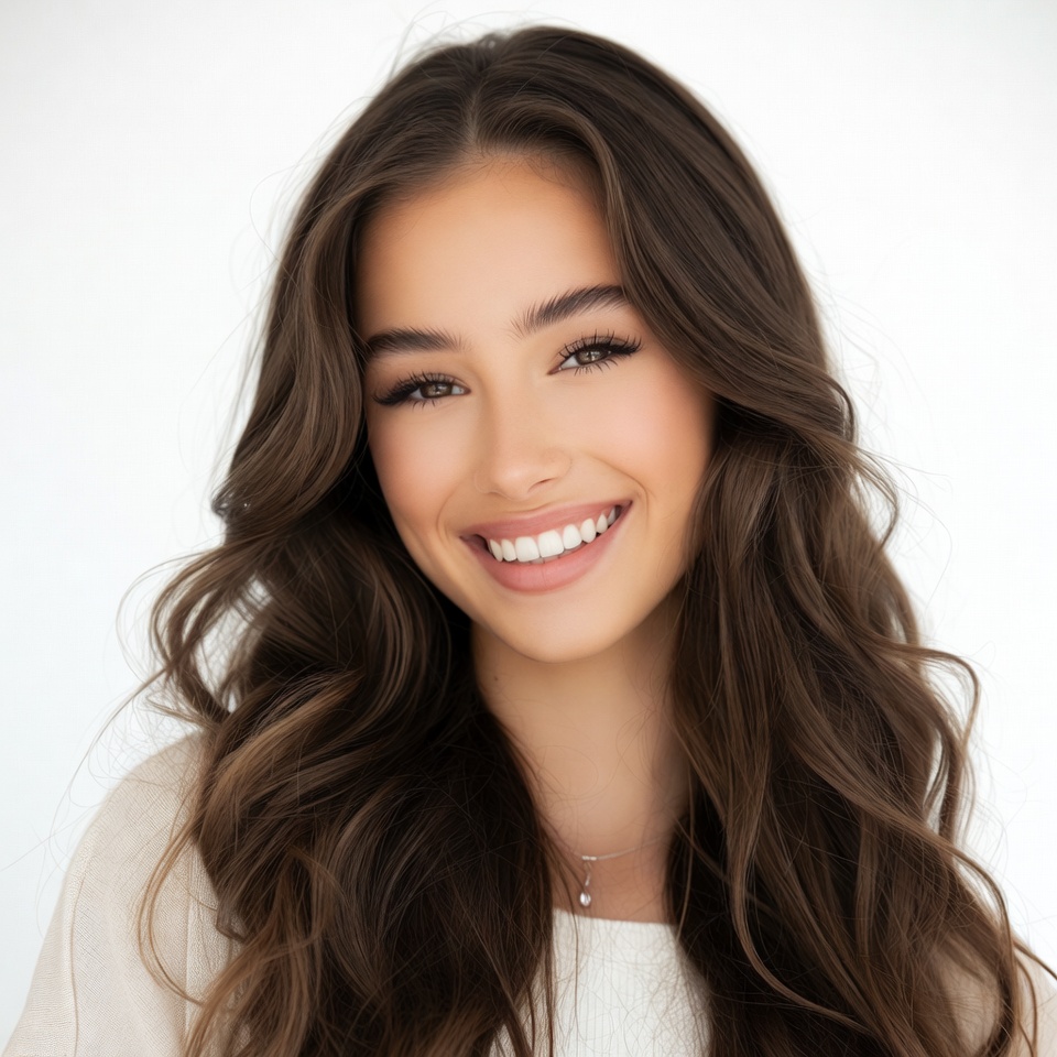 Smiling woman with long brown hair Smiling woman with long brown hair