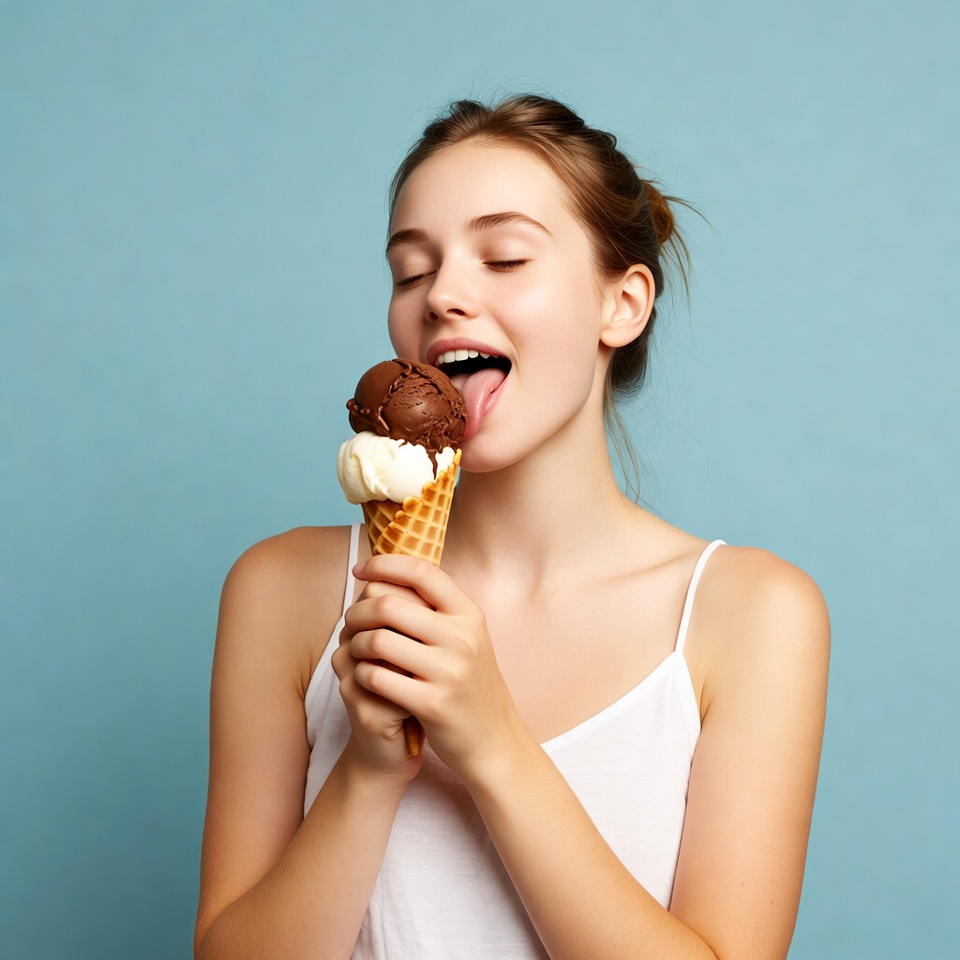 Young woman eating ice cream cone Young woman eating ice cream cone