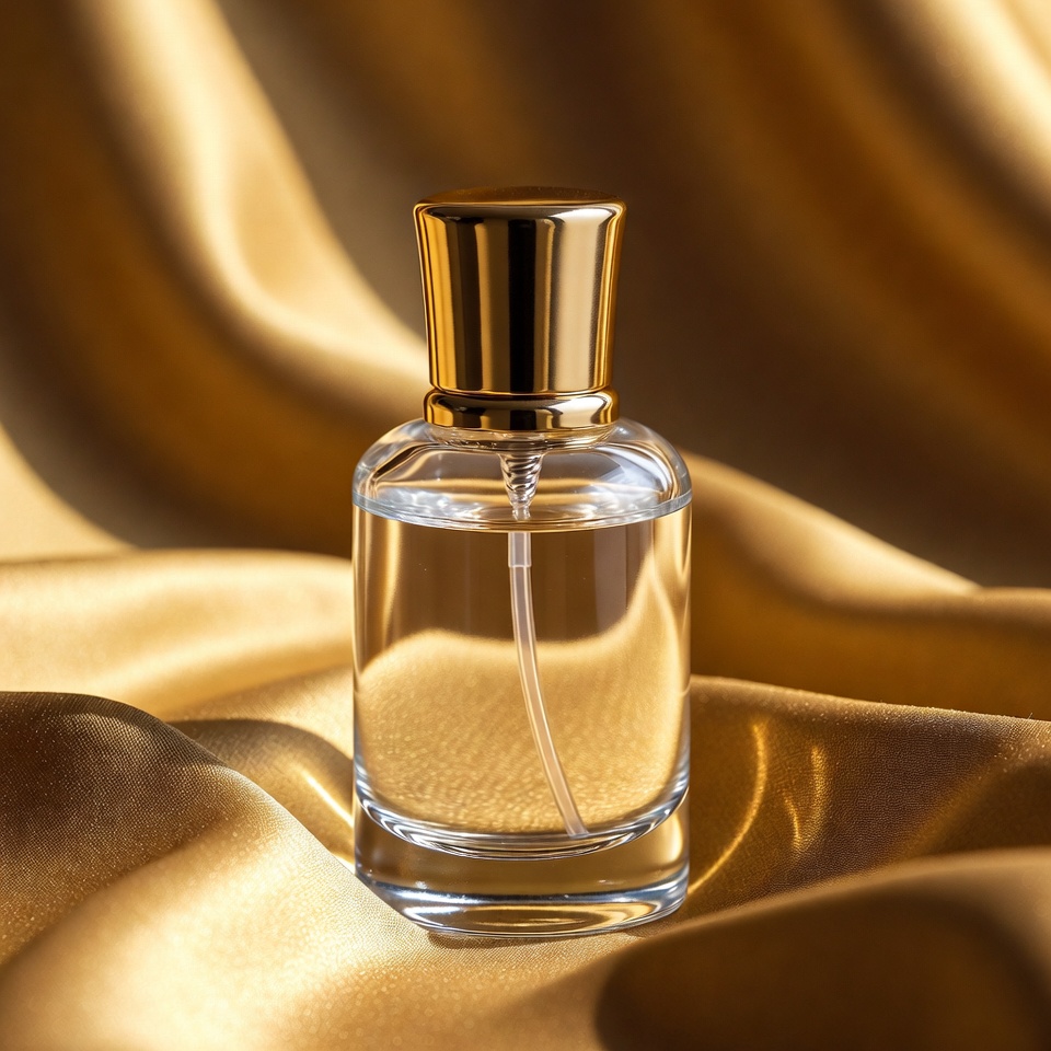 Perfume Bottle on Golden Fabric Perfume Bottle on Golden Fabric