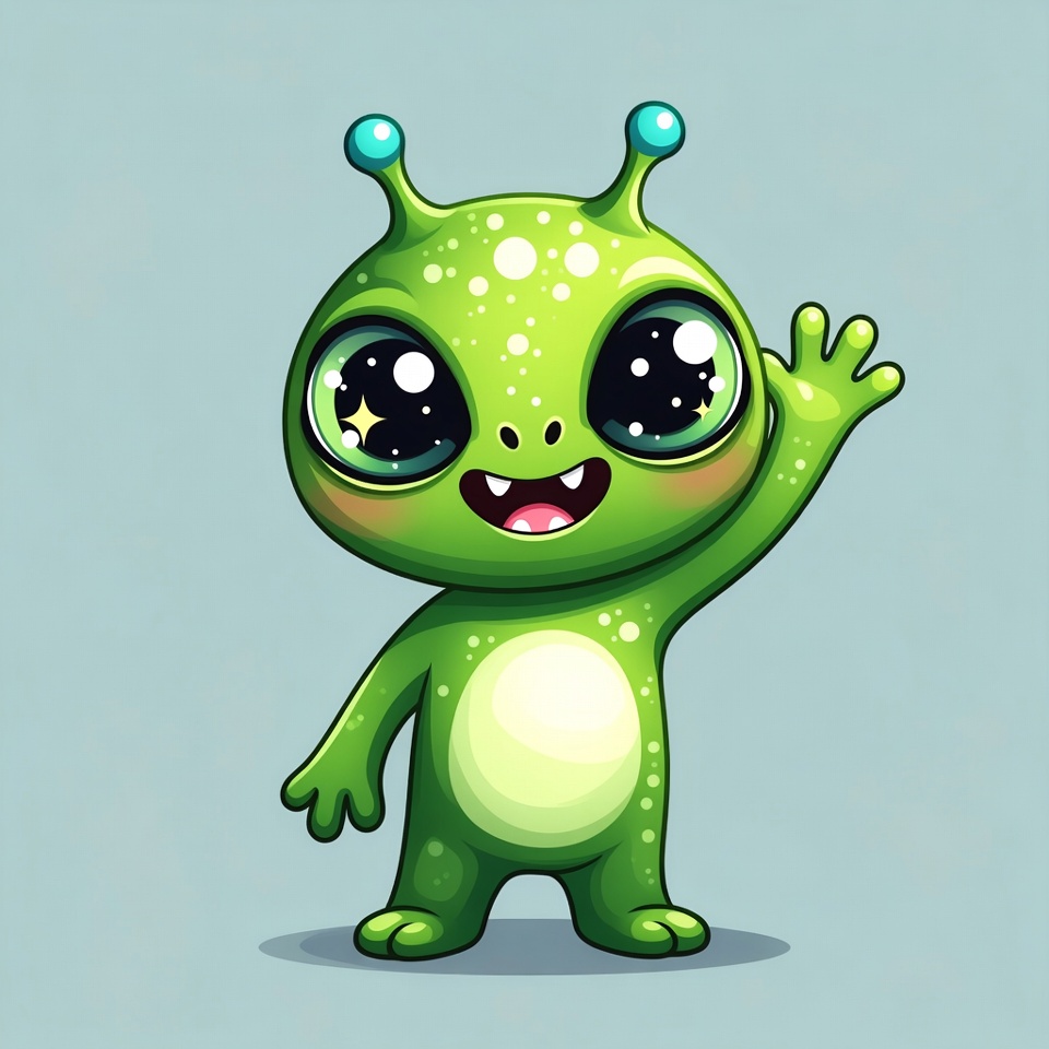 Cute green alien waving Cute green alien waving
