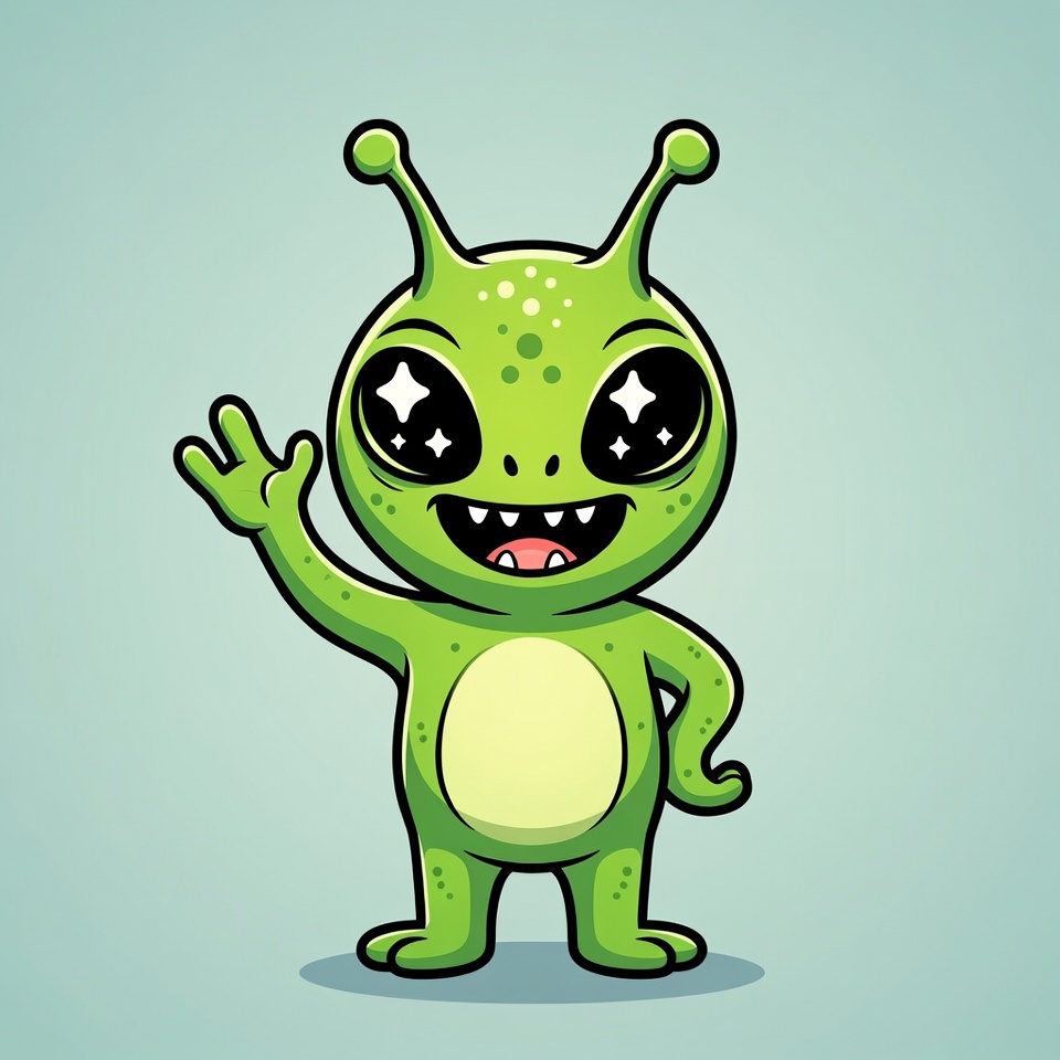Cute green alien waving Cute green alien waving
