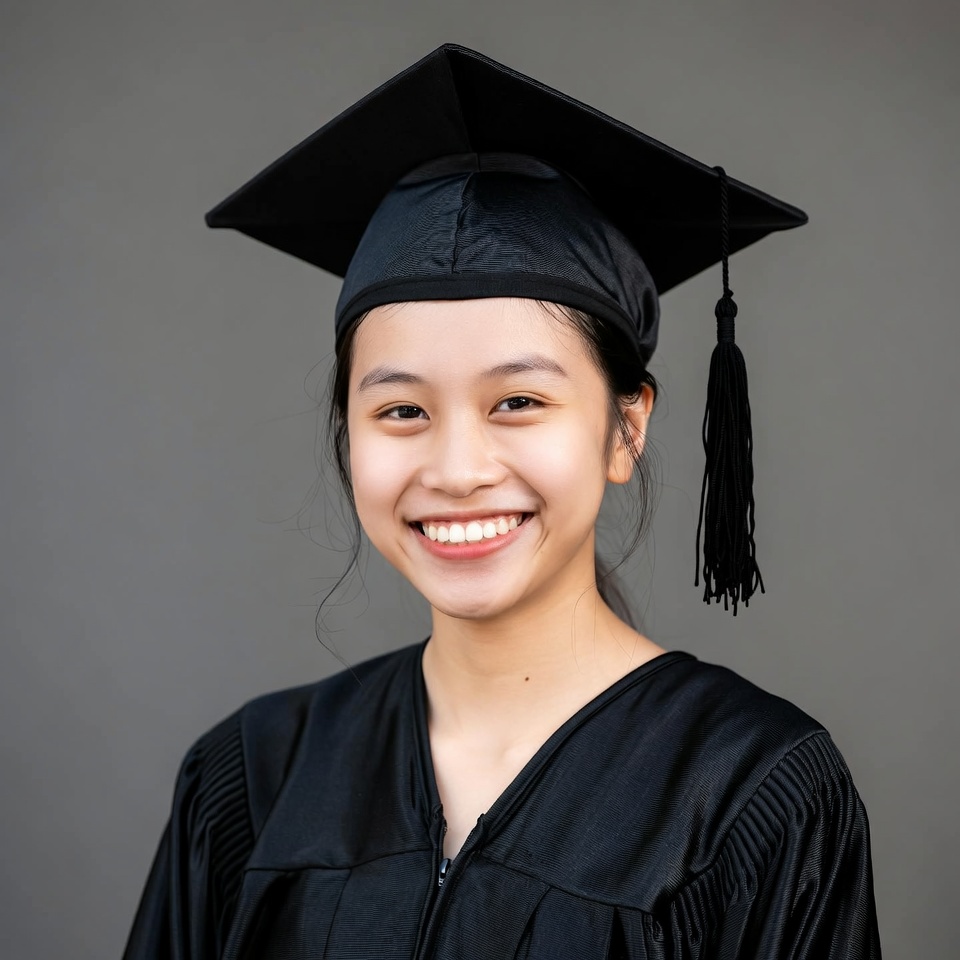 Asian woman in graduation gown Asian woman in graduation gown