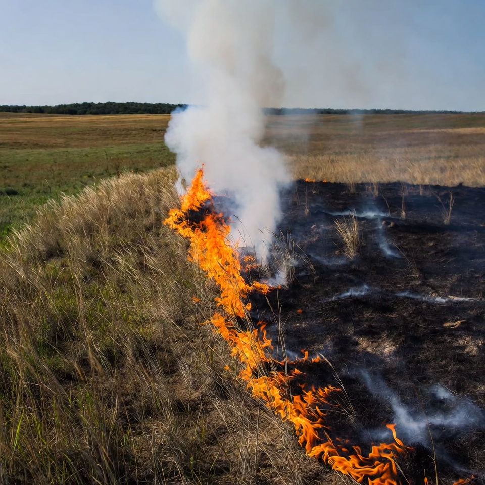 Grass fire burning in field Grass fire burning in field