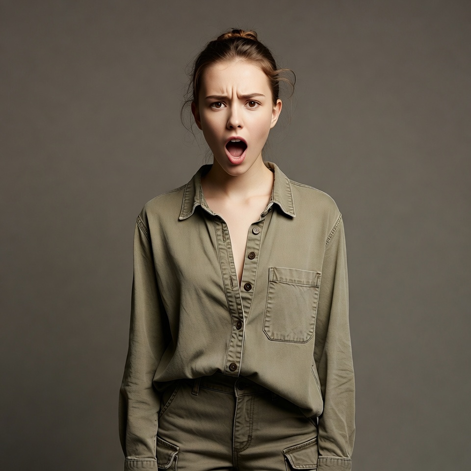 Young woman gasping in surprise Young woman gasping in surprise