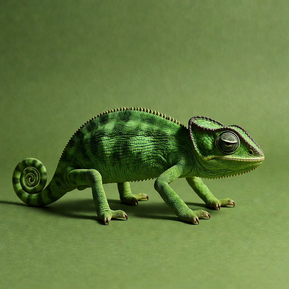 Green chameleon on solid background Green chameleon on solid background