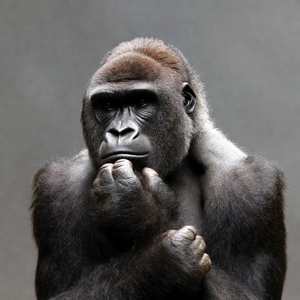 Gorilla thinking with hand on chin Gorilla thinking with hand on chin
