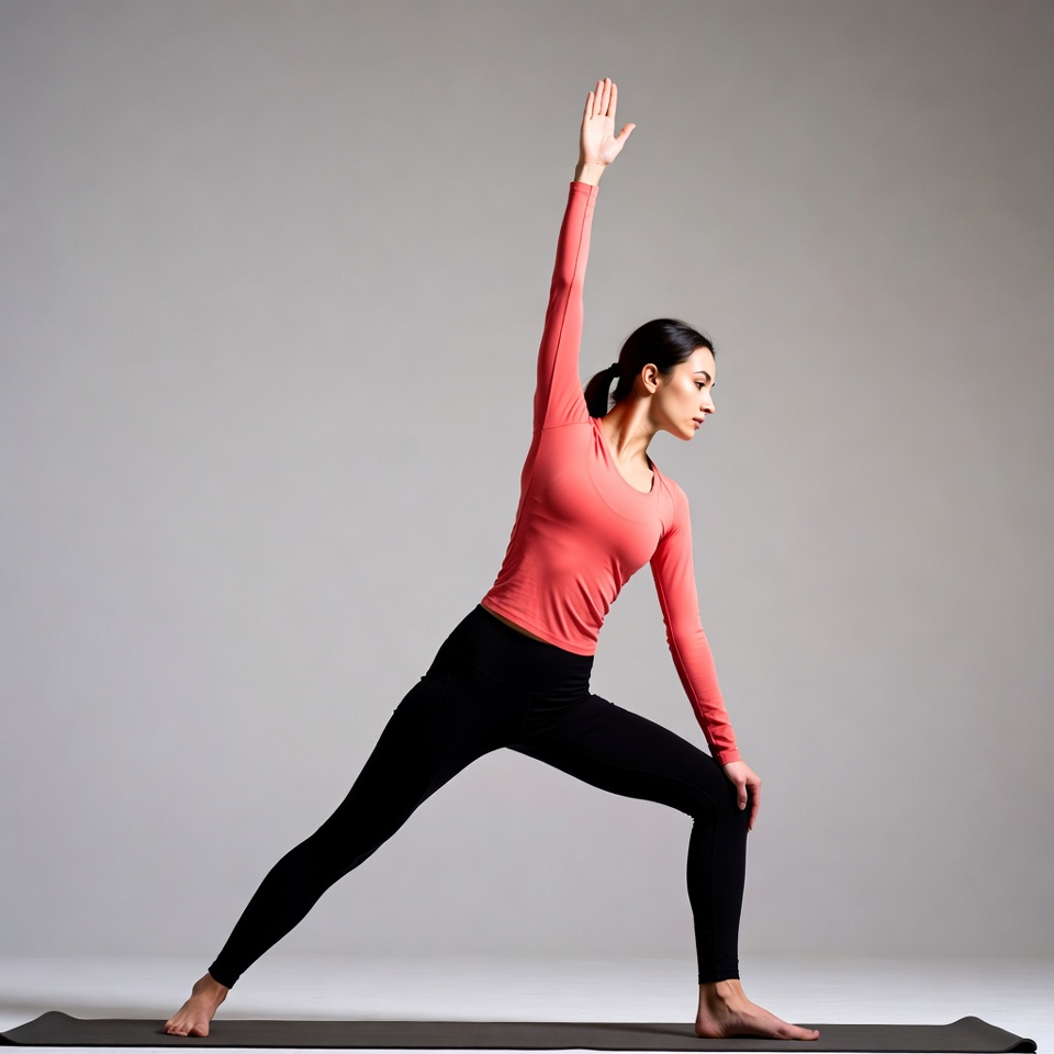 Asian woman doing warrior yoga pose Asian woman doing warrior yoga pose