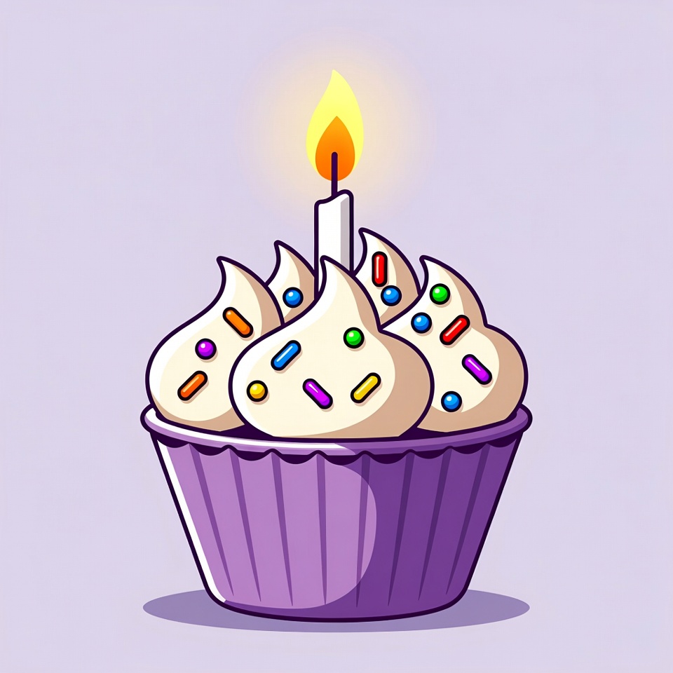 Cupcake with lit birthday candle Cupcake with lit birthday candle
