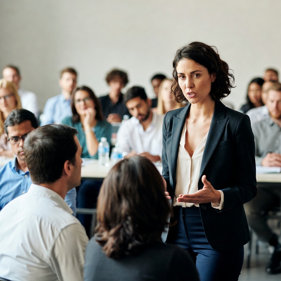 Woman speaking at business meeting Woman speaking at business meeting