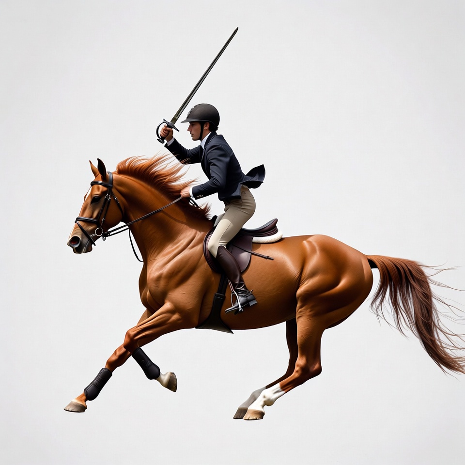 Man on horse charging with sword Man on horse charging with sword