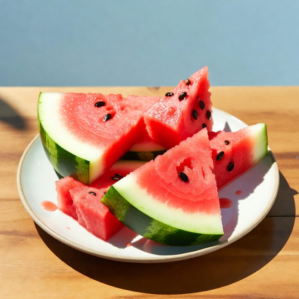 Sliced Watermelon on White Plate Sliced Watermelon on White Plate