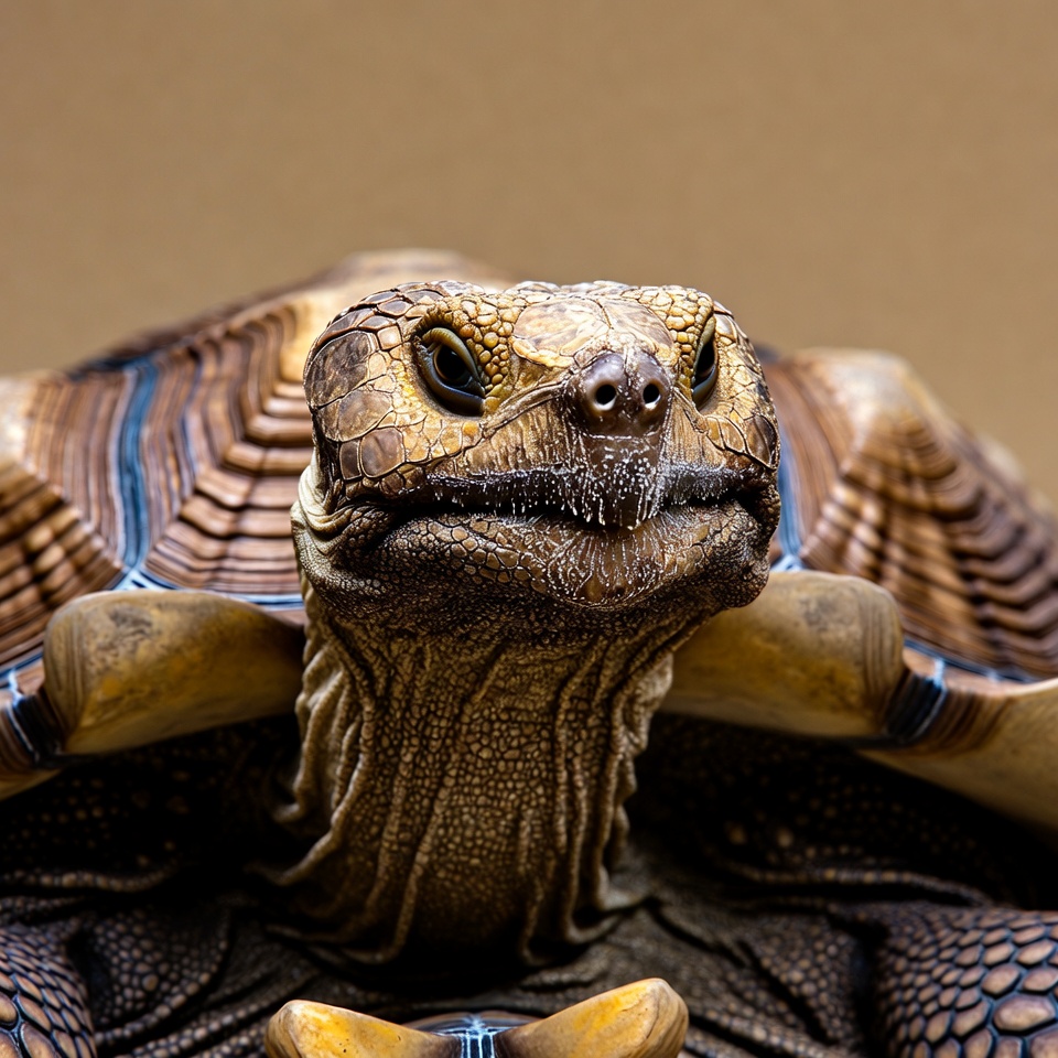 Close-up of sulcata tortoise Close-up of sulcata tortoise