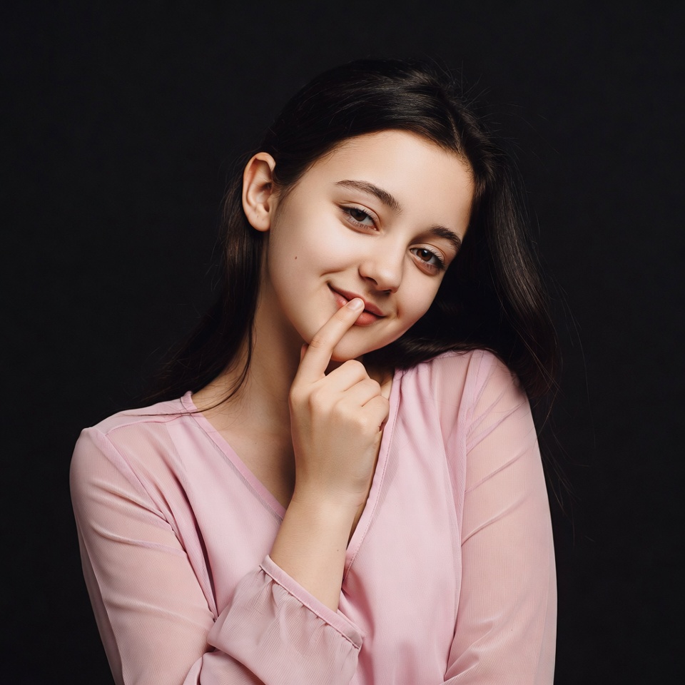 Young girl finger on lips smiling Young girl finger on lips smiling